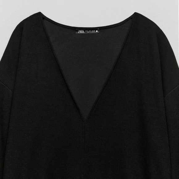Zara dress with belt 🖤 midi length v neck kimono sleeve straight cut 🖤 black L - Picture 8 of 16